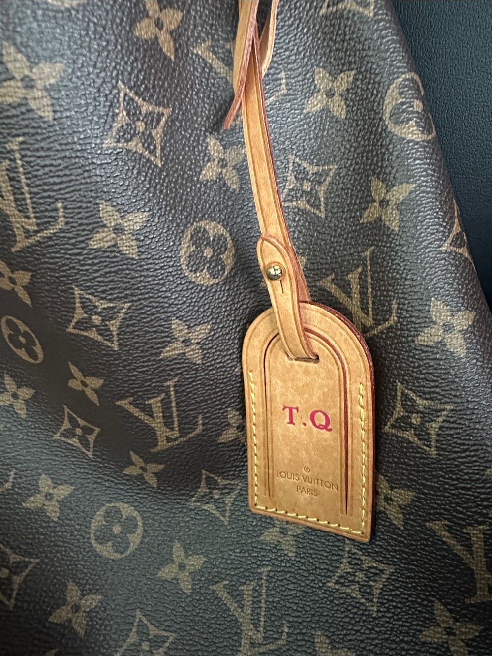Authentic Louis Vuitton Monogram luggage tag with Pink Initials